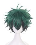 Topcosplay Anime Cosplay Wig Unisex Short Green Black Mixed Wigs for Halloween Costume