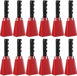 Pelopy 12 Pcs Large Cow Bell 9 '' Cowbell with Handle Cowbells for Sporting Events Hand Percussion Cowbells Cheering Bell Chimes for Football Game, Alarm Loud Noise Makers, Musical Instrument (Red)