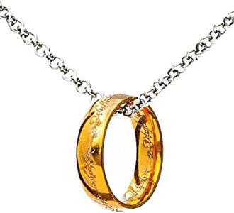 Bauqoo Collier Pendentif Bague Le Seigneur des Anneaux Gadget Unique Anneau de Puissance Couleur Or Idée Cadeau Magie Fantaisie Cosplay, medium, Zinc, Pas de gemme