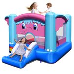 COSTWAY Kids Bouncy Castle, Inflatable Bouncer House with Slide, Basketball Rim, Jumping Area and Carrying Bag, Blow Up Jumper for Indoor Outdoor (Elephant)