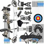 wolfman Compound Bow Set 30-70lbs Adjustable Shooting Competition Bow CNC Machining Dual Cam System IBO 325FPS for Hunting Archery (Camouflage)