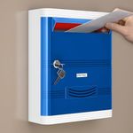 Plantex Durable Plastic Letter/Suggestion Box for Office With Key Lock - Post/Complaint Box for Home - Wall Mounted (Blue & White)