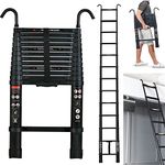 Telescopic Loft Ladder 3.8M/12.5FT, Aluminium Telescoping Ladder with Hooks, Compact Multi-Purpose Extendable Folding Ladder, Adjustable Steps Portable Extension Ladder for Home RV Outdoor Work