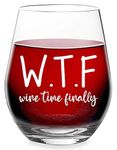 Wine Time Finally - Funny Glass for Men Women Best Friend Coworker Husband Wife - 15 oz Stemless Wine Glass