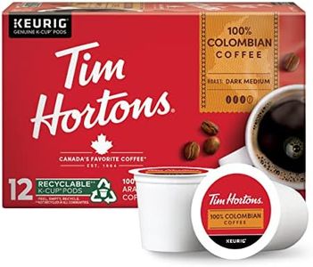 Tim Hortons 100% Colombian, Medium Dark Roast Coffee, Single-Serve K-Cup Pods Compatible with Keurig Brewers, 12ct K-Cups, Red