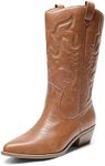 DREAM PAIRS Women's Cowboy Boots Pull On Cowgirl Boots Mid Calf Western Boots,Size 9,TAN,SDMB2218W