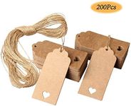 200 Pieces Brown Gift Tags, BetterJonny Hollow Heart Name Tags Kraft Paper Tags Hang Tag with 20 Meters String for Luggage and DIY Tags