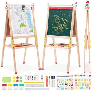 Lavagna per Bambini,2 in 1Cavalletto in Legno Pittura in Regolabile Altezza, Lavagna Pieghevole per Bambini con carta in rotolo colorabile per scarabocchi, Cavalletto per 3-12 anni