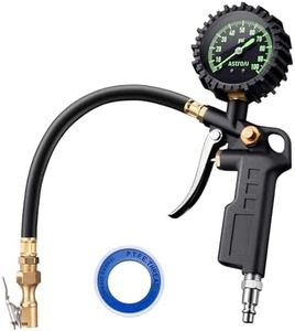 AstroAI Tire Pressure Gauge with Inflator, 100 PSI-ANSI B40.1 Accurate, Large 2.5" Easy Read Glow Dial, Heavy Duty Air Chuck and Compressor Accessories with Rubber Hose and Quick Connect Coupler