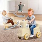 R for Rabbit Rock N Ride 3 in 1 Baby Push Ride-On Car with Rocker & Balance Board Mode | Non-Toxic, Durable and Safe Rocking Horse Rider for Kids 1-4 Years Age, Upto 20kgs Weight (Beige Grey)