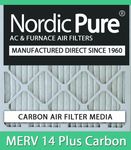 Nordic Pure 20x20x1 (19 1/2 x 19 1/2 x 3/4) Pleated Air Filters MERV 14 Plus Carbon 12 Pack