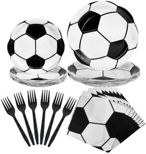 112 Piece Soccer Party Decorations - Birthday Party Supplies With 28 Soccer Napkins & Plates