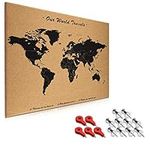 Navaris Cork Board World Map - 20 x 28 in Bulletin Memo Corkboard in World Map Design with 15x Push Pins for Kitchen, Classroom, Home Office, Bedroom