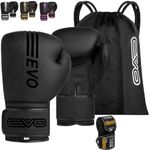 EVO Fitness Matte Black Boxing Gloves Men Punch Bag Women Pink MMA Muay Thai Martial Arts Kick Boxing Sparring Training Fighting Gloves With Hand Wraps (10 OZ, Black)