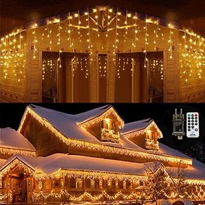 Qedertek 10M Cortina Luces Navidad Exterior, 432 LED Guirnalda Luces de Cascada Prolongable, Blanco Calido, Temporizador, Función de Memoria, 8 Modos, Decoración para Ventana Bar Boda