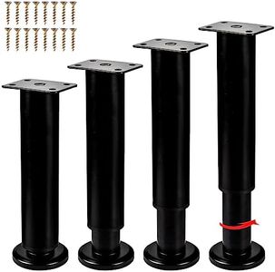 10-17 Inch / 25-42cm Adjustable Metal Furniture Legs, TCHOSUZ Set of 4 Heavy Duty Bed Frame Center Slat Support Legs DIY Replacement Feet for DIY Cabinet Sofa Couch TVstand Chair Desk Black