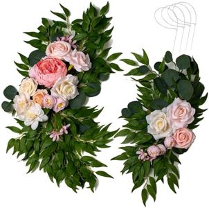 AitnWoy Artificial Wedding Arch Flowers Kit 2 PCS Dust Rose Flowers Silk Peony Floral Swag Welcome Sign for Wedding Ceremony Party Home Garland Decor (Pink)