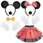 iZoeL Minnie Costumes Mickey Mouse Costume Kit incl. Tutu Skirt, Mickey Minnie Mouse Ear Headband, White Gloves, Black Nose - Girls Boys Carnival Fancy Dress for Women Men