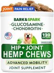 Bark&Spark Hemp Treats + Glucosamine - Natural Joint Pain Relief - Hip & Joint Supplement w/MSM + Chondroitin + Hemp Oil + Omega 3 - Joint Pain Relief - Made in USA - Chicken Flavor - 120 Chews