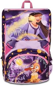 Seven Zaino Scuola Estensibile DISNEY - WISH STRONG HEART, BRIGHT SPIRIT, Lilla - Zaino Doppio Scomparto Sdoppiabile Tramite Zip e Con Tasca Porta Borraccia, Zaino Bambina - Principesse Disney
