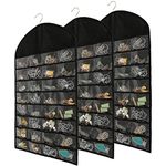 Foraineam 3 Pack Hanging Jewelry Organizer 32 Pockets 18 Hook and Loops Necklace Holder Earrings Bracelet Ring Display Storage Bag