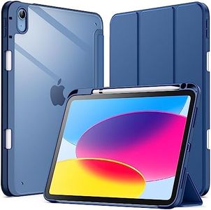 JETech Coque pour iPad 10 (10,9 Pouces, Modèle 2022, 10ème Génération) avec Porte-Stylet, Étui Housse Arrière Transparent Fin Support Antichoc Tablette (Marine)