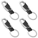 4 Packs Stainless Steel Key Chain with Leather, DaKuan Premium Heavy Duty Car Home Office Keychain with Ring for Men and Women