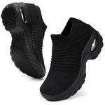 HKR Slip on Womens Trainers with Arch Support Comfortable Orthopedic Shoes for Women Plantar Fasciitis Non Slip Ladies Nurse Work Nordic Walking Shoes All Black UK 5.5
