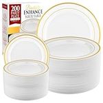 200pcs Party Plate Combo Set, 100 10" Plates White with Gold Rim, 100 7" Plates White with Gold Rim