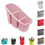 3 Compartments High Grade Plastic Sink Tidy Cutlery Drainer Caddy Holder Plastic Utensil Holder, Silverware Holder Utensil Drainer, and Cutlery Drainer Caddy for Home and Kitchen (Pink - Design 4)