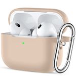 SNBLK AirPods Pro 2 Generation Case Cover, Silicone Protective Case Skin with Keychain Compatible with Apple AirPods Pro 2nd/1st Generation Case for Women Men Girls Boys, Front LED Visible, Milk Tea