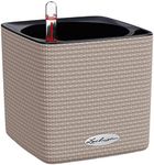 Lechuza CUBE Color 16 Self Watering Planter Small Flower Plant Pot Plastic Indoor Table Planter without Drainage Hole H16 L17 W17 cm Sand Brown
