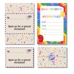 Cardlyst - 24-32 Kids Childrens Rainbow Birthday Party Invitations Kids Invites with Folding Envelope Design and Stickers Pack of 24-32 Invites for Boys and girls - Printed and designed in UK!… (24)