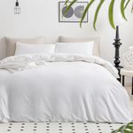 JELLYMONI Cotton Duvet Cover King Size - 100% Washed Cotton Linen Feel Textured Comforter Cover, 3 Pieces Lightweight Soft Bedding Set with Zipper Closure (Bright White, King 104"x90")