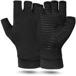 Compression Arthritis Gloves, Copper Fiber Relief Hand Arthritis Joint Pain Half&Full Finger Anti-Slip Sports Gloves for Men Women (Large, Half Finger)