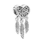 Charm Dreamcatcher Heart in Filigree and Feathers 799107C00 Woman Silver