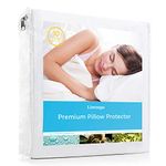 LINENSPA Premium Smooth Fabric Pillow Protector - 100% Waterproof - Hypoallergenic - Top Protection Only - Vinyl Free - Queen Pillow Protector