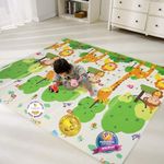 Bammax Extra Large 78" x 70" x 0.4" XPE Foam Baby Play Mat with Travel Bag | Anti-Slip, Waterproof, Foldable & Reversible Padded Playmat | Baby Crawling & Kids Play Mat – Giftable Design, Giraffe & Mixed Animals