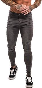 GINGTTO Skinny Jeans for Men Stretch Slim Fit Distressed 34 Grey Denim