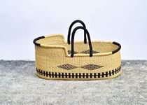 Baby Moses Basket with Foam Pad, Size 12x18x30 in- Baby Bassinet Basket-Wicker Baby Bassinet-Bolga Woven Baby Bassinet