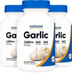 Nutricost Garlic 1000mg, 240 Softgels (3 Bottles) - Premium Gluten Free Garlic Supplement