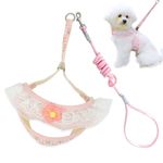 Qpets Cat Leash, Cat Harness, Cat Harness With Leash, Cute Pink Flower Cat Belt, Fashion Cat Leash With Harness (Recommended Weight: 3.5-7.5Kg), Medium