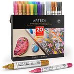 Arteza Metallic Acrylic Paint Markers, Set of 20, 16 Metallic Paint Pens with Bullet Nib and 4 with Wide Plastic Nib, Art & Craft Supplies, Use on Canvases for Painting, Glass, Plastic, and Rock