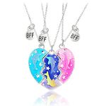 Best Friend Necklace Magnetic Dolphin Heart Friendship Necklace, Matching Bff Necklace for 3 Girls | Best Friend Forever Teen Girl Gifts Kids Jewellery for Women Graduation Birthday Christmas