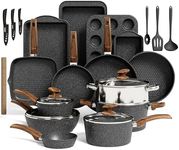 Kitchen Induction Cookware & Bakeware Set - 30 Piece Black Granite Cooking Pans Set, Non-Stick Pots and Pans Set