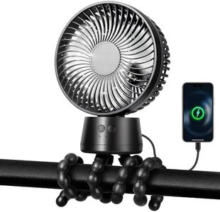 POPERFUN Ventilateur de Poussette 10000mAh, Ventilateur Portable avec Lumière LED, 3 Vitesses Ventilateur USB Rechargeable pour Poussette, Berceau, Siège Auto, Bureau, Voyage (Noir)