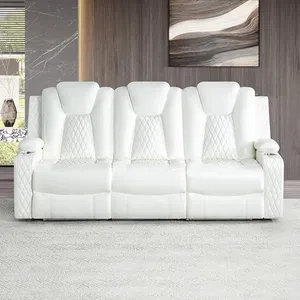 Naomi Home Chicago Power Recliner Sofa & Home Theater Seating with Wireless Charging Electric Recliner RV Sofa with USB/Cup Holders/Storage/LED Light/Speaker, White/Air Leather