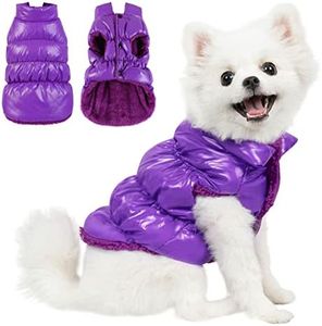 AOFITEE Dog Coat, Waterproof Dog Jacket, Winter Dog Coats for Small Dogs, Fleece Dog Snowsuit Warm Dog Puffer Jacket, Cozy Pet Winter Vest, Dog Cold Weather Coats for Small Medium Dogs, Purple, 2XL