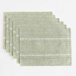 Wracra Cotton Linen Placemats, 12 x 18 Inch Set of 6 Placemats Rustic Hemstitch Place Mats for Kitchen Table and Heat Resistant-Hemstitch Sage Green