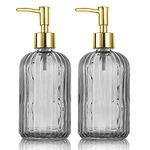 Versatile Glass Soap Dispenser Bottle with Pump, 14 Oz Dripless Pump Bottle, Refillable Liquid Hand Jar Dispenser for Bathroom, Countertop, Kitchen, Laundry Room(Grey, 2 Pack)